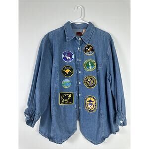 Vintage Kiki Mo Denim Jacket With Travel Patches One Of A Kind Size 20W/20M